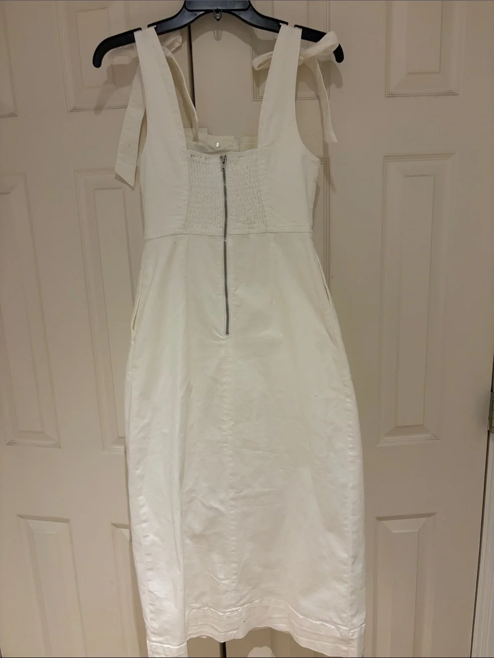White Tie-Shoulder Button-Front Midi Dress - Picture 6 of 6